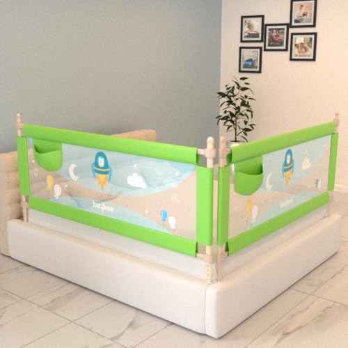 Image of BAYBEE Baby Bed Rails Guard (150x63 cm), Bed Rail for Baby Kids Safety, Portable Bed Rail Falling Protector Fence with Adjustable Height, Foldable Bed Rails for Newborn, Pack of 2, (Green)
