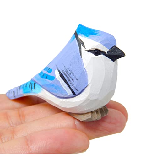 Figura Decorativa de Pájaro Azul Tallada en Madera