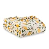 Berkshire Blanket-Classic Heavyweight Soft Printed VelvetLoft® Plush Throw Blanket, Cozy and Fuzzy, Lemons and Bees Yellow, 50in x 70in