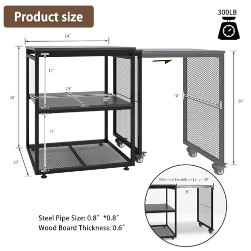 Image of Natwind 24''x20'' Large Printer Stand,Extendable Home Craft Table,Black