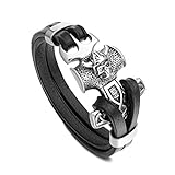 PiercingJak Mjölnir Thors Hammer Herren Armband Männer Lederarmband Echtleder Punk Schädel Armreif nordischer Wikinger Schmuck