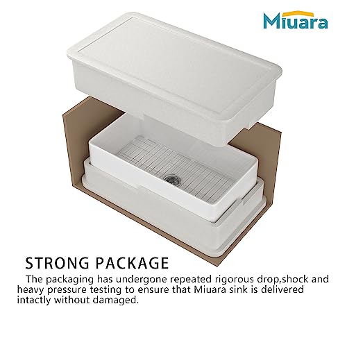 Miuara Farmhouse Sink 33 Inch X 20 Inch Fireclay White Farmhouse Sink Undermount Farmhouse Kitchen Sink Apron Front Kitchen Sink Wide Single Bowl Farm Sink With Custom Bottom Grid & Sink Strainer #TOP5