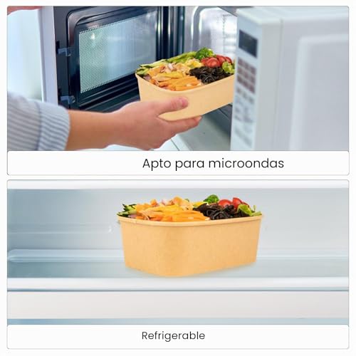 Miniatura 5 de Hengbird 25 Cuencos De Cartón Reutilizables, Caja De Papel De Estraza Resistente Al Agua Y Al Aceite, Caja De Papel Kraft De 500 Ml, Sin Tapa, Adecuado Para Viajes, Embalaje, Picnics, Microondas