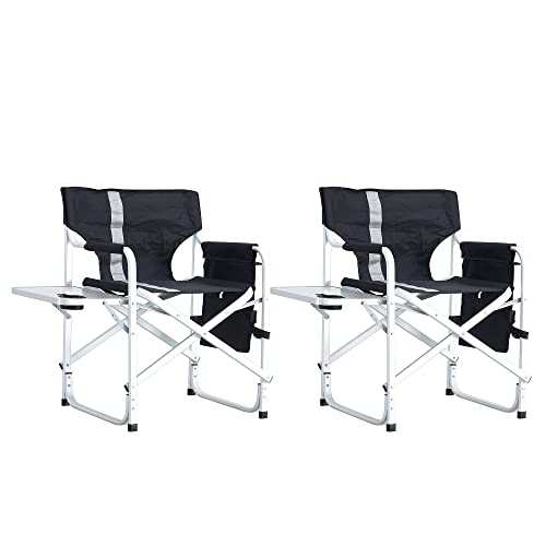 RGkuti 2-Piece Padded Folding Outdoor Chair with Side Table and Storage Pockets,Lightweight Oversized Directors Chair for Indoor, Outdoor Camping, Picnics and Fishing,Black/Grey