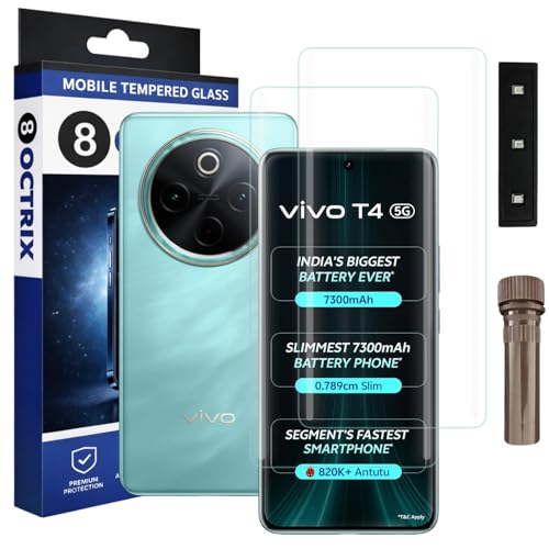 Image of Curved UV Tempered Glass Screen Protector for Vivo T4 | Transparent | Pack of 2 | Full Screen Coverage with UV Installation Kit