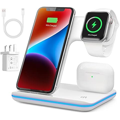 3 in 1 Wireless Charging Station, Wireless Charger Docking Station for iPhone 14/13/12/11/XR/XS/X/8 and Apple Watch 8/7/6/5/4/3/2/SE, 2022 Upgraded Charging stand for AirPods 1/2/3/ Pro/Pro 2 Cover