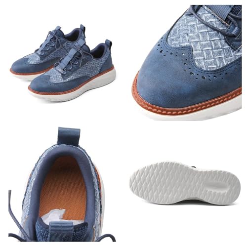 Cushygait Shoes for Men, Oxford Ridge Leather Sneakers, Lightweight Breathable Woven Upper Lace-Up Sneakers, Arch Support, Wide-Toe Fit Dress Shoes3