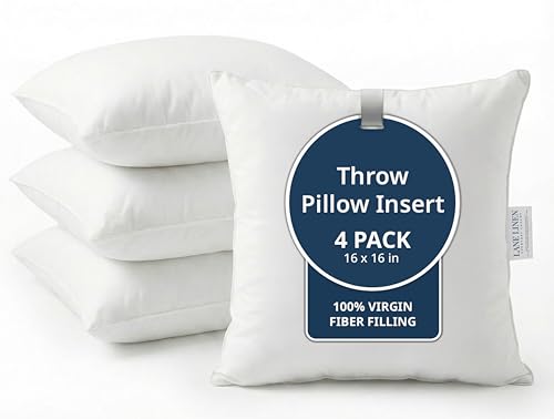 LANE LINEN 16x16 Throw Pillow Insert - Set of 4 White Inserts for Decorative Pillow Covers for Bed Decorative Pillows for Bed Couch Pillows Throw Pillows for Couch
