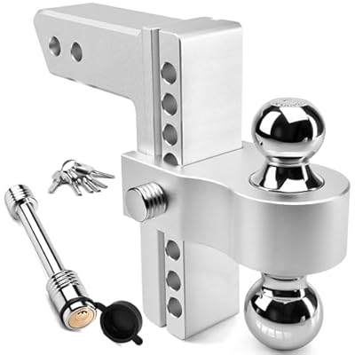 Adjustable Trailer Hitch - Tlvuvmo Aluminum Drop Hitch (Fits 2.5'' Receiver), 8 Inch Drop/Rise, 18,500 LBS GTW Heavy Duty Truck Hitch, (2'' & 2-5/16'') Chrome Plated Steel Balls - Tow Hitch Ball Mount