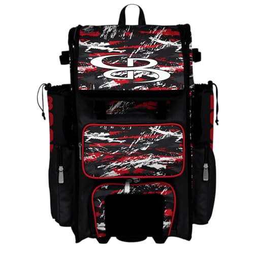Boombah Superpack Hybrid Rolling Bat Bag - Wheeled & Backpack Version - Razor Black/Red/White