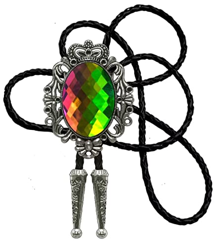 Moranse Bolo Tie Natural Colors Stone Western Celtic Style Genuine and Cowhide Rope, Gradient Crystal, M