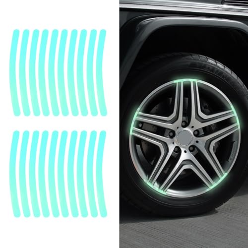 RGOAANC 20PCS Reflective Car Wheel Decorative Stripe Stickers, Reflective Car Decal, Reflective Rim Stickers, Night Safety Warning Car Stickers Universal for Vehicles Motorcycle (Reflective)