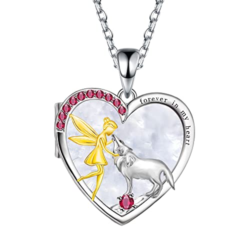 Manfnee Collier Argent 925 Fille et Loup Forme de Coeur Zircon Cadeau Bijoux en Argent Femme Cover