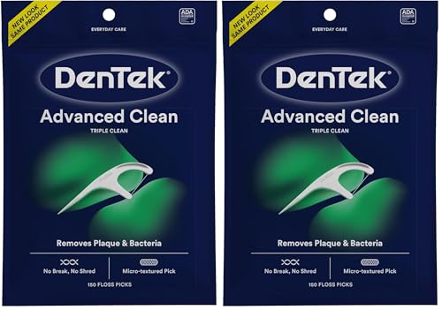 Image of DenTek Advanced Clean Floss Picks with No Break & No Shred Dental Floss, Plaque Remover, 150 Count (Pack of 2)