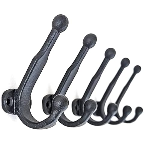 5-Pack Vintage Cast Iron Wall Mounted Coat Hooks, Rustic Decorative Heavy Duty Black Hooks for Hanging Things, Coat Hooks, Purse Rack, Hat Hooks by Ambipolar Cover