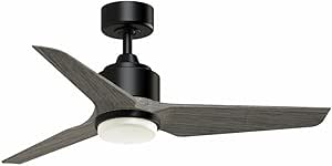 Fanimation TriAire Custom 3 Blade Ceiling Fan 12.92 Inch X 44 Inch Wide with Black Finish and Weathered Wood Blades, LED Light Kit