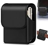 Phone Holster for Samsung Galaxy Z Flip6 Flip5 Flip4 Flip3, Flip Phone Specific Protective Leather Holster for Motorola Razr 2025/2024 Case, Cellphone Belt Clip Holster Carrying Pouch(Black)
