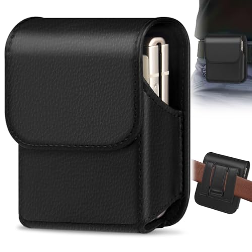Étui pour téléphone pour Samsung Galaxy Z Flip 7/6/5/4/3, étui de ceinture avec clip pour téléphone Flip en cuir protège-porte-cartes (Noir)
