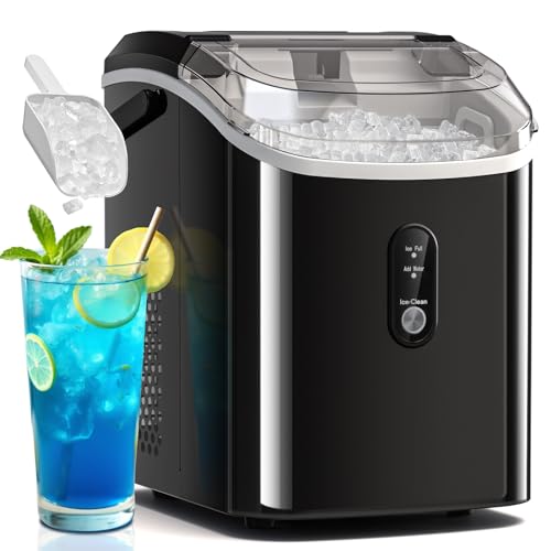 Soft Chewable Nugget Ice Maker, 35Lbs/24Hrs, Self-Cleaning Countertop Pebble Ice Machine with Basket & Scoop for Home, Bar, or Entertaining,Black