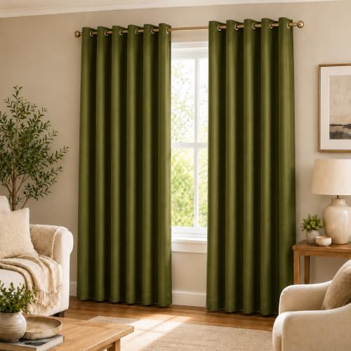 Image of Polyester Eyelet Door Curtain, Solid Plain Light Filtering Curtain for Bedroom, Living Room & Home Office, 7 Feet (84 x 48 Inch), Green, Pack of 2