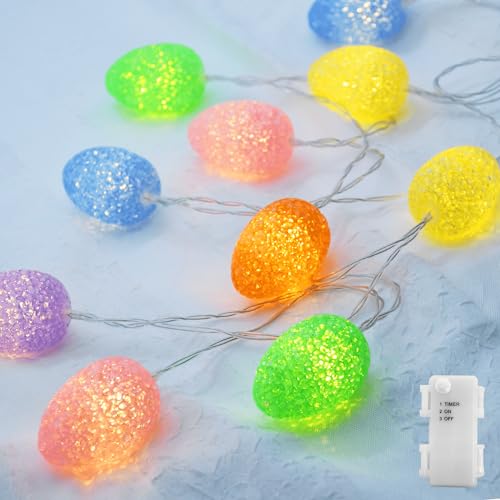 YOLIGHT Easter Decorations Egg Lights Fairy Light Battery Operated with Timer, 6.5ft 10 LED Easter Lights String for Table Home Tree Mantel Party Décor, Indoor & Outdoor