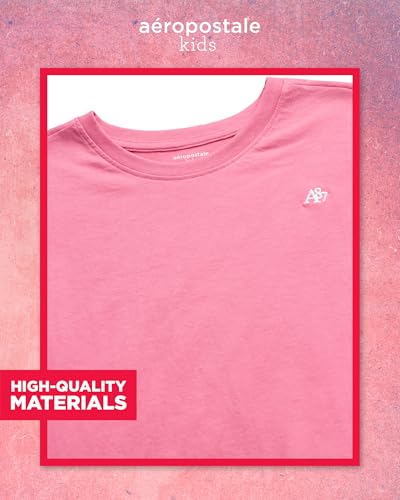 Image of Girls T Shirts - Soft Cotton Blend Short Sleeve Cute Graphic Tees - Classic Crewneck Logo Tee Girls Shirts (Sizes: 4-16), Size 7-8, Rose