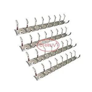 DHRUV Pack of 4 Stainless Steel Premium Fescue Dual Edge 8 pin Cloth Hanger .Bathroom Wall Door Hook