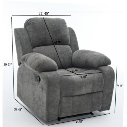 Image of Manual Single Lounge Recliner Chair with Adjustable Backrest, Gray | Manual Chenille Recliner Chair, Adjustable Backrest, Stable Heavy‑Duty Build,Comfortable Chenille Fabric