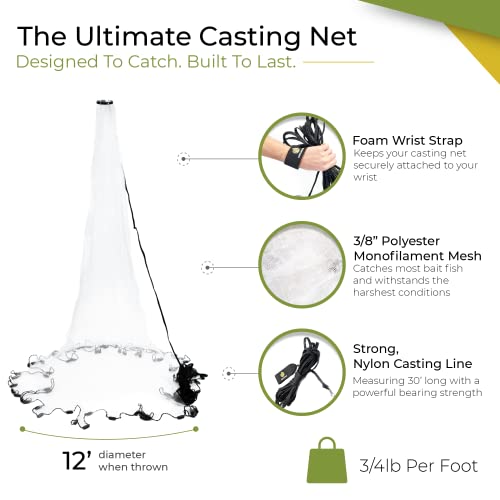 Outlantis 6Ft American Cast Net Saltwater Freshwater + Professional Storage Bag + E-Book & Instructions - 3/8Inch Monofilament Mesh - Fishing Net - Cast Nets For Fishing - Casting Nets For Baitfish #TOP1