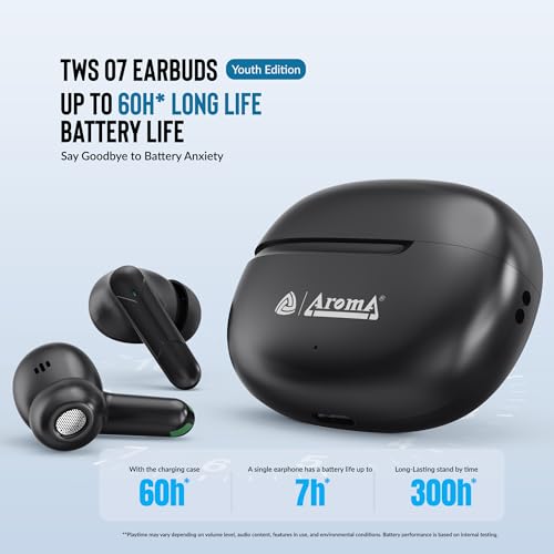 Image of AROMA TWS6 Sync V5.4 Upto 55Hr Playtime*, ENC, Dual Paring, Fast Charging, Heavy Bass Bluetooth