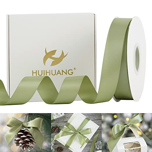 Huihuang Satin Ribbon 1 Inch Sage Green Ribbon 50 Yards Double Face Silk Satin Ribbons For Crafts Spring Moss Ribbon For Gift Wrapping Bows Floral Bouquet Cake Wedding Invitation Card Party Decor #TOP16