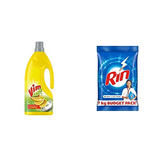 Image of Vim Dishwash Gel, Lemon, 1.8 L & Advanced Detergent Powder - 7 kg Combo