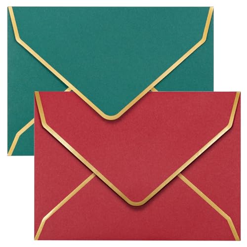 Enveloppes pour invitations A7 rouge et vert haut de gamme pour Noël