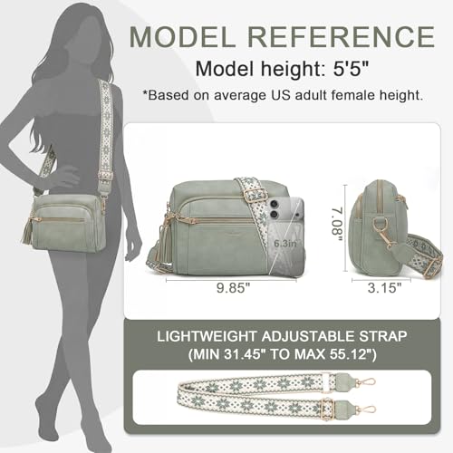 Image of Small Leather Crossbody Bags for Women Anti theft Purses and Handbag Shoulder Hangbag with Wide Strap Tassel