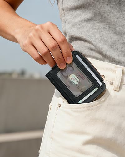 Image of Small Bifold Wallets Woman RFID Mini Wallet for Women Slim Card Holder with Zipper Coin Pocket & 2 ID Windows (Black)