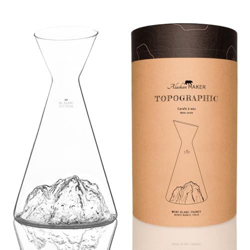 Water Jug 1 L | Premium Borosilicate Hand-Blown with Embossed Mountains | TOPOGRAPHIC (Mont Blanc)