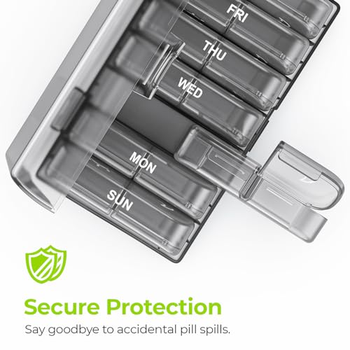 Image of AUVON XL Weekly Pill Organizer 2 Times a Day, Pill Box 7 Day with One-Side Large Openings for Easy to Use, Gray AM PM Pill Case for Medication, Vitamins, Fish Oils, Supplements