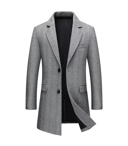 Image of FTIMILD Mens Notch Lapel Pea Coat Single Breasted Short Trench Coat Business Suit Blazer Jacket with Multiple Pockets