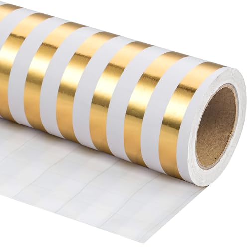WRAPAHOLIC Stripe Wrapping Paper Roll - Mini Roll - 17 Inch x 10 Feet - Stripe with Gold Foil Wrapping Paper for Birthday Baby Shower Wedding Bridal Shower