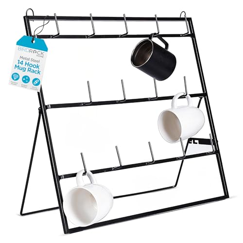 BIRDROCK HOME 14-Hook Mug Rack - Free Standing or Wall