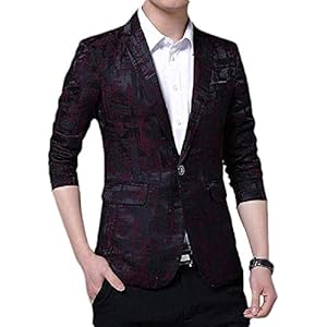 Men Fall Winter Casual Slim Fit Printed Business Dress Blazer Jacket Sport Coat