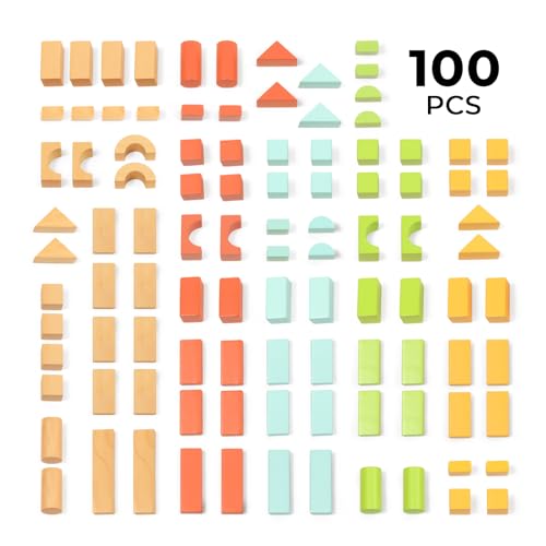 image for MEEYOO 100pcs Wooden Blocks for Toddlers 1-3, Building Blocks for Todd