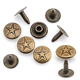 CRAFTMEMORE 3/8' Fancy Leather Rivets Round Rapid Rivet Studs for Bags Belts Bracelets Decoration (50 Pieces, Antique Brass Star)
