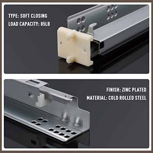 Knobonly 6 Pair 18" Soft Close Drawer Rails Full Extension, Undermount Zinc Plated Drawer Slides, Mounting Screws And Adjustable Locking Device Included, 85 Lb Load Capacity #TOP2