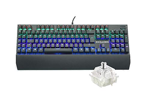 KM-Gaming K-GK2 Elite Clavier mécanique en aluminium RVB USB avec commutateurs Cherry MX RVB Silver Speed Silver, linéaire, rapide et haute précision / disposition allemande QWERTZ avec repose-poignet Cover