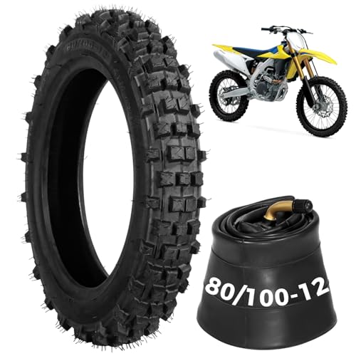 80/100-12 Dirt Bike Tires Set, 3.0-12 Tire and 80/100-12 Dirt Bike Tube with...