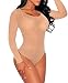J&Design Women Nude Sheer Mesh Long Sleeve O Neck Jumpsuit Bodysuits M