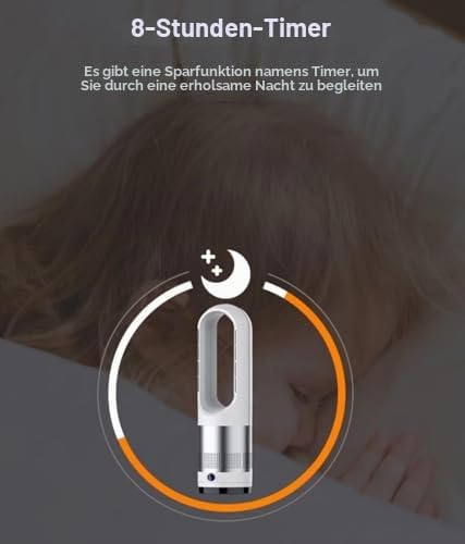 flügelloser Turmventilator mit Luftreiniger, Fernbedienung, 8-Stunden-Timer, 8 Geschwindigkeiten, 80° Oszillation für den Innenbereich