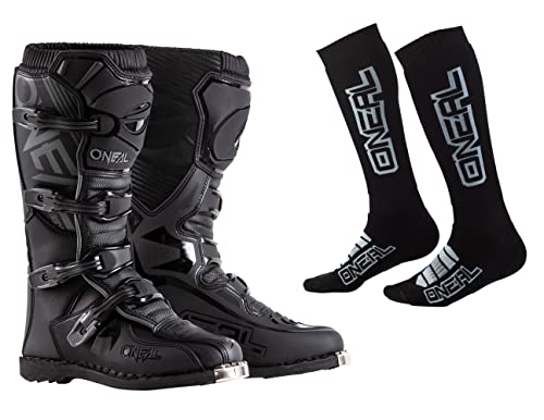 O'NEAL Element Boots with Pro MX Socks Combo (Black, 9)