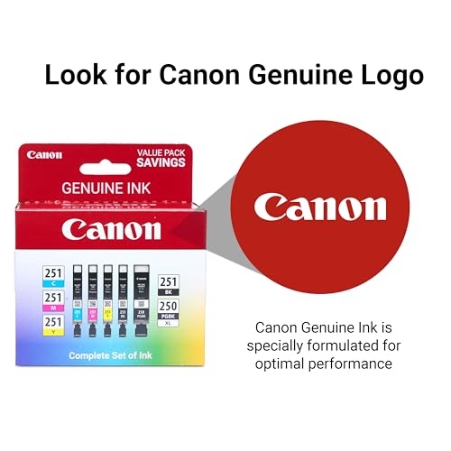 Image of Canon PGI-250XL /CLI-251 Genuine Five Color Value Pack,Compatible with MG6320,iP7220,MG5420,MX922,MX722,MG7120,MG6420,MG5520,iX6820,iP8720,MG7520, MG6620, and MG5620 (Optional) Printers (Pack of 12)